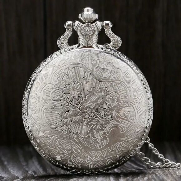 New Silver & Gold Colored Locomotive Design Pocket Watch w/ Chain - Picture 4 of 10